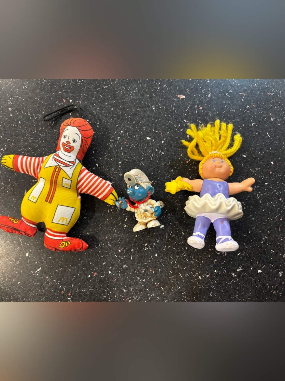Lot of 3:  Ronald McDonald Plush, cabbage Patch figurine, Dr Smurf VINTAGE